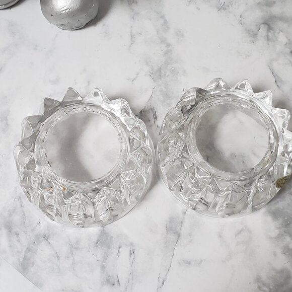 Princess House MCM Vintage Set 2 Clear Crystal Faceted Tea Light Candle Holders - Picture 6 of 10